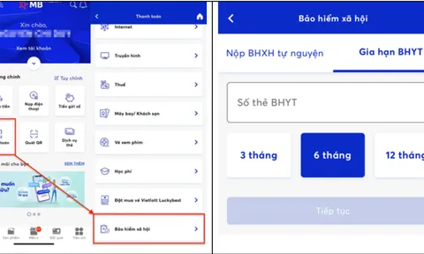 Hướng dẫn đóng tiếp BHXH tự nguyện, gia hạn thẻ BHYT qua ứng dụng trực tuyến của ngân hàng