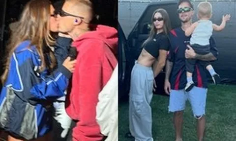 Có thể là rụng rời khi nhìn Justin Bieber khóa môi Hailey ở Coachella 2026, quý tử không lộ mặt vẫn hot ngang bố mẹ