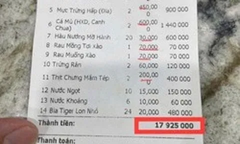 Xôn xao hóa đơn bữa ăn gần 18 triệu đồng, trong đó ghẹ đỏ 1,7 triệu đồng/kg ở Sầm Sơn
